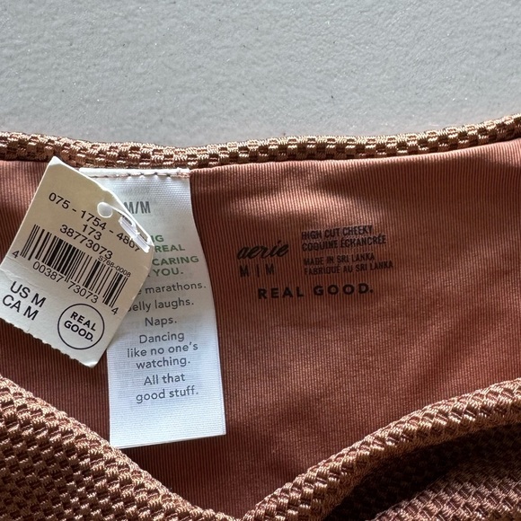 Aerie Textured High-Waisted Bikini Bottom in Brown - Picture 2 of 4